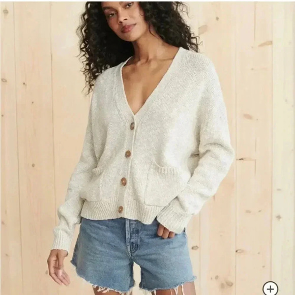 Jenni Kayne Cropped Cocoon Cardigan Cotton Linen Womens XXS Quiet Luxury Neutral - Picture 2 of 8